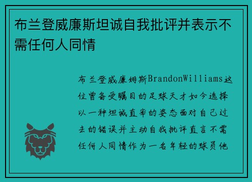 布兰登威廉斯坦诚自我批评并表示不需任何人同情